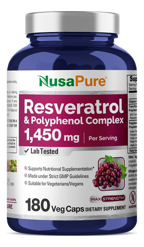 Resveratrol 1400mg - 180 Capsulas Antioxidante
