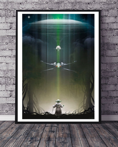 Cuadro Marco Negro 33x48 Star Wars Yoda Fan Arte Ilustracion