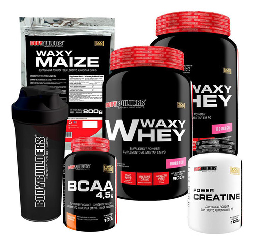 Kit 2x Waxy Whey Morango Waxy Maize Creatina Bcaa Shaker