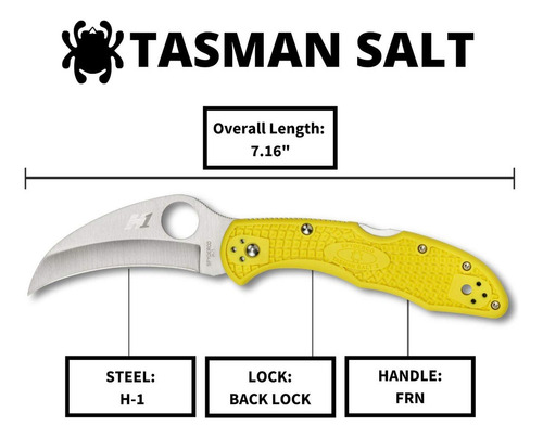 Cuchillo Spyderco Tasman Salt 2 Ligero Con Hoja De Acero H-1