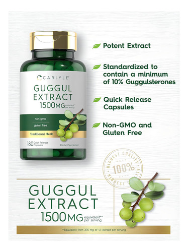 Suplemento Para Colesterol Guggul 1500 Mg Con 180 Capsulas Sabor Sin Sabor