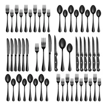 Comprar Juego De Cubiertos Negros De 24 Piezas Cuchillos Para Carne