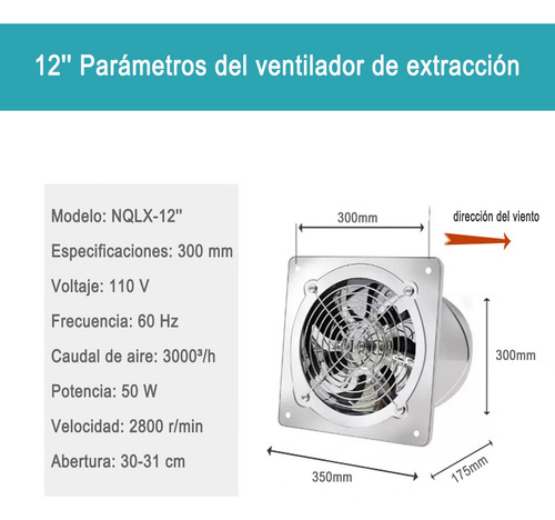 12in Potente Extractor Industrial De Acero Inoxidable