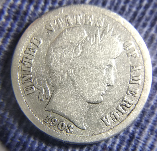 Moneda Barber Dime 1903, Diez Centavos De Dólar. Plata