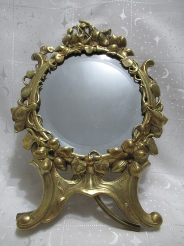 Antiguo Marco Bronce Art Nouveau Espejo Cristal Biselado