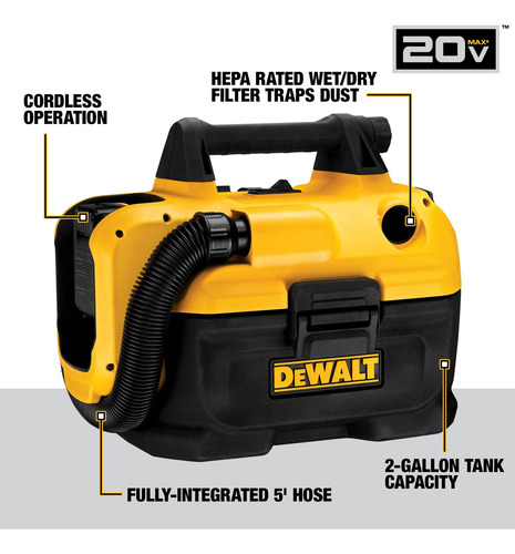 Aspirador Úmido E Seco Dewalt 20v Max Cordless Dcv580h 2 Gal