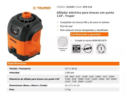 Truper AFB-20A 118° Electric Drill Bit Sharpener