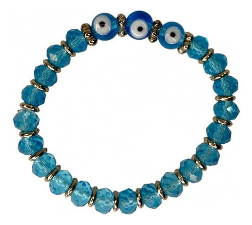 Pulseira 3 Olho Grego Azul Clara Cristal E Silicone