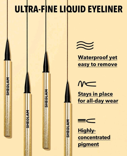 Set 4 Delineador De Ojos Liquido Resistente Agua Sheglam Negro Mate