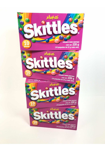 4 Cajitas C 10 Sobres Skittles Moras Dulce Caramelo Suave Co