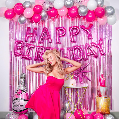Decoraciones De Cumpleaños De Color Rosa Intenso Para Mujer
