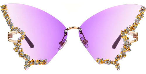 Luxury Diamond Butterfly Gafas De Sol Mujer Vintage Sin Mont