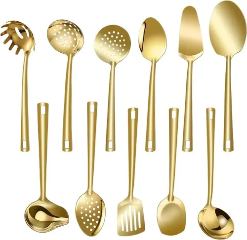 Kit Faqueiro Dourado Luxo Jogo Talheres Inox 11 ​Pçs ‌Dourado
