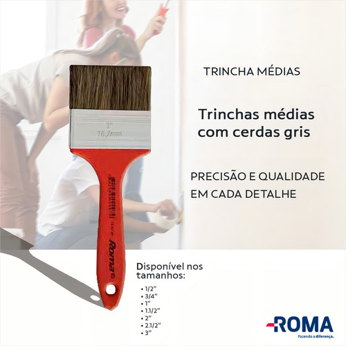 Pincel Trincha Roma 302 X 1/2 Pol. Vermelha - Kit C/12