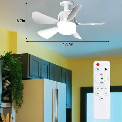 Ventilador De Techo De 18 Pulgadas Con Luz, Base E26 Atornil