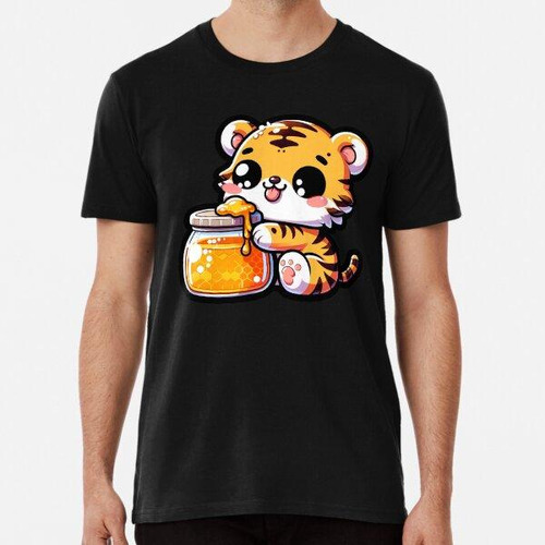 Remera Cachorro De Tigre Kawaii Comiendo Miel Algodon Premiu