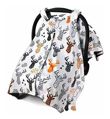 Top Tots Deluxe Baby Car Seat Canopy Cover, Deer Heads, Mink