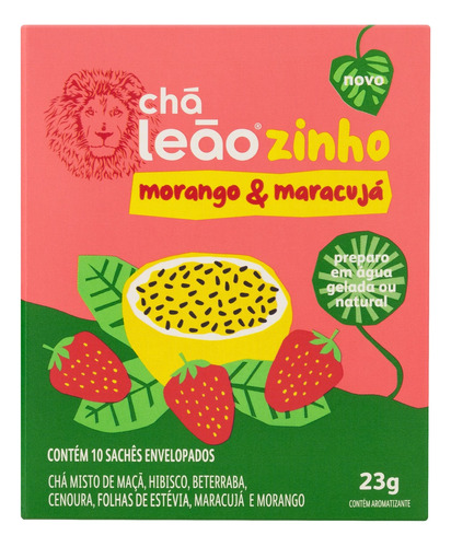 Chá Morango & Maracujá Leãozinho Caixa 23g 10 Unidades