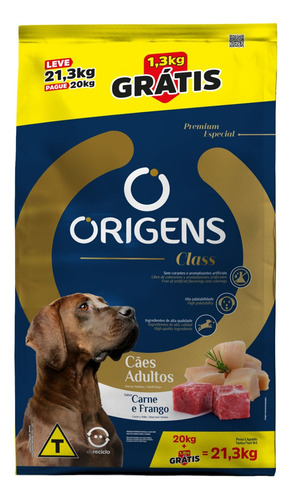 Ração Origens Class Cães Adultos Carne E Frango 21,3kg