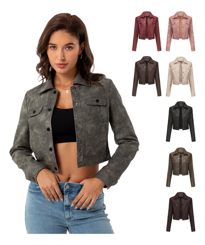 Chamarra Corta Con Botones Streetwear For Mujer