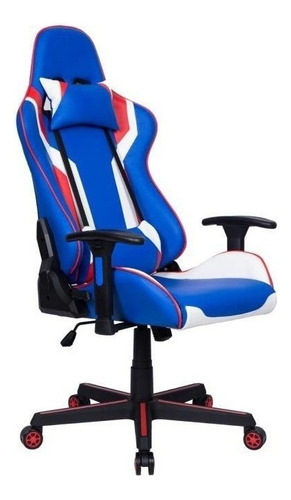 Cadeira de escritório Pelegrin PEL-3010 gamer ergonômica  azul, branca e vermelha com estofado de couro p.u.