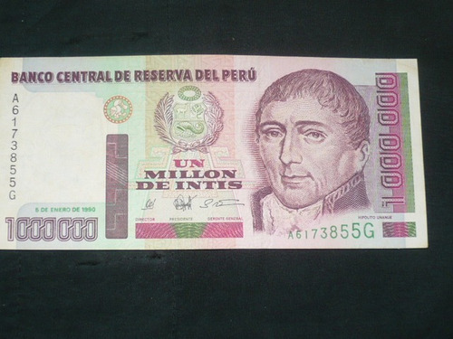  Billete De Un Millon De Intis 1990 Totalmente Nueva !!!!