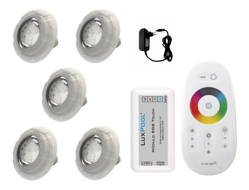 Kit Led Piscina Com Controle + 5 Leds Rgb + Fonte 12v