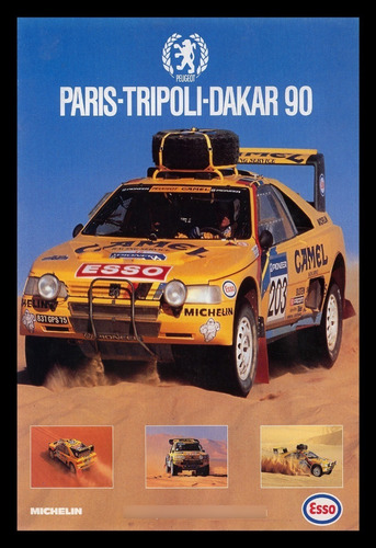 Paris Dakar 1990 Peugeot 405 T16 Cuadro Enmarcado 45x30cm