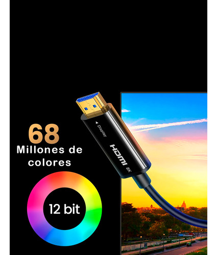 Cable Hdmi De 20 Metros Por Fibra Óptica 8k@60hz Fibra De 4 Núcleos + Cobre Estañado De 7 Núcleos Compatible Con Hdmi 2.1 Alta Velocidad 18 Gbps / 3d / Hdr / Caja De Aleacion Zinc / Premium