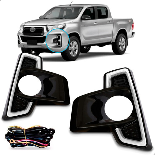 Kit Moldura Milha Hilux Pick Up 2018 A 2020 Com Led