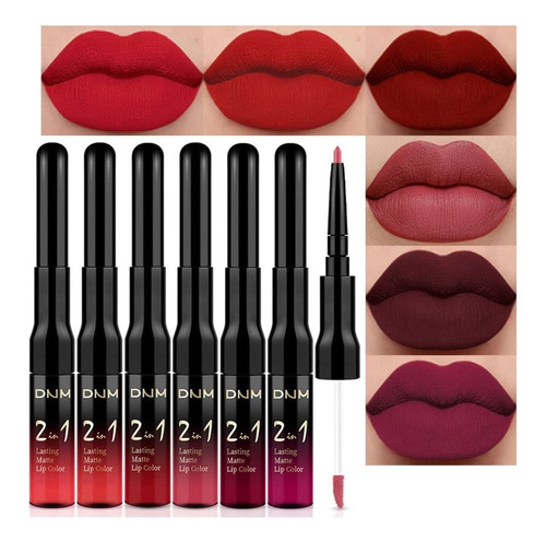 Juego De 6 Lpices De Labios Mate Color Rojo Oscuro Y Lpiz La