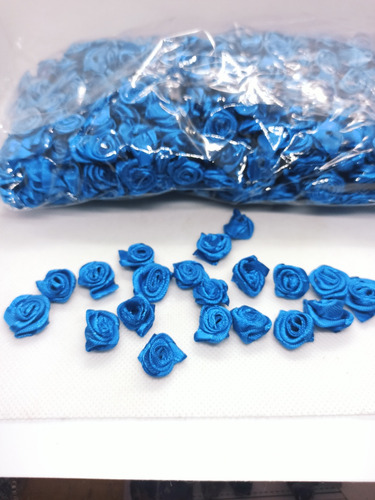 24 Flores Mini De Raso Color Azul 