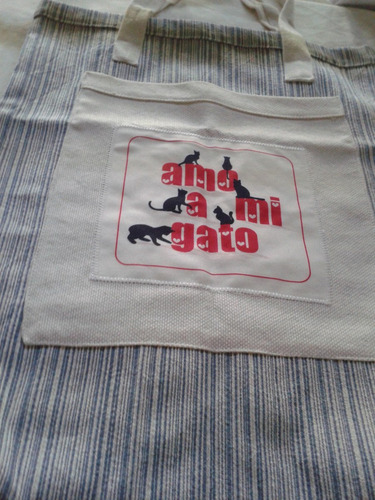 Bolsa De Algodon Estampada Con Bolsillo Amo A Mi Gato