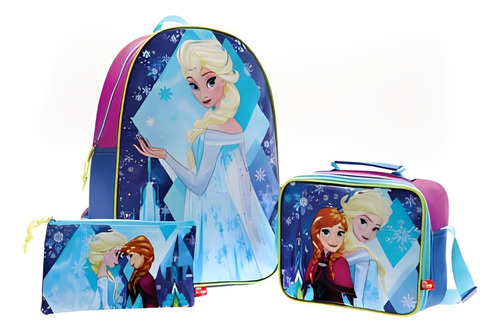 Combo Escolar Morral Con Lonchera Y Cartuchera Frozen Niñas