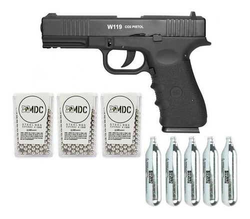Pistola Gas Co2 Glock W119 Blowback 4.5 Wg 05 Co2 + 900 Bbs
