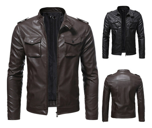 Chaqueta De Moto Clásica De Cuero Sintético For Hombre