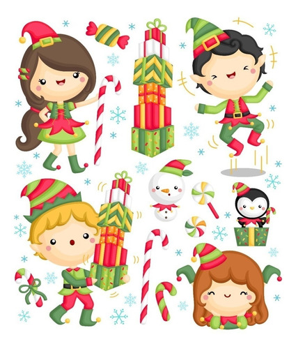 Kit Cliparts Y Vectores Navidad Elfo Duendes Navideños #n104