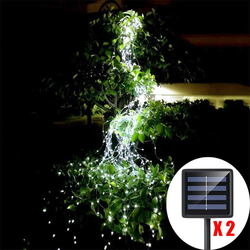 , 2 Luces De Cadena De Vid De Cascada Solar 100led Luz