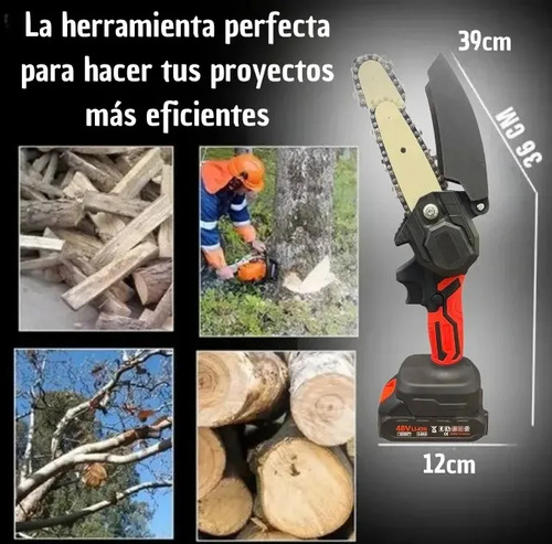 Mini Motosierra Eléctrica Portátil Batería 48v + Maletin Gt Negro