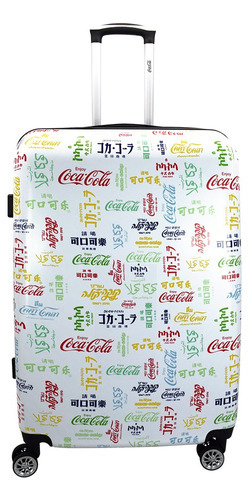 Maleta Coca Cola® Rígida Grande 28 Inch  Expandible 8 Ruedas Color Blanco Con Colores