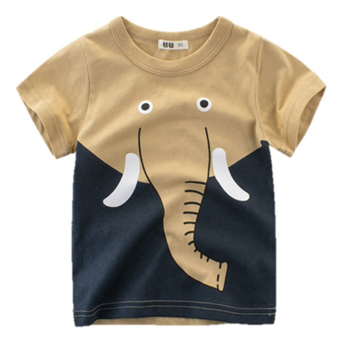 Franelas Manga Cortas De Niños Aplique Elefante Algodon