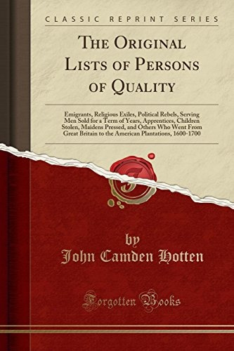 The Original Lists Of Persons Of Quality Emigrants, Religiou