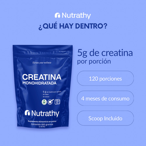 Creatina 100% Pura 650 Gr Nutrathy 130 Servicios Sabor Sin Sabor