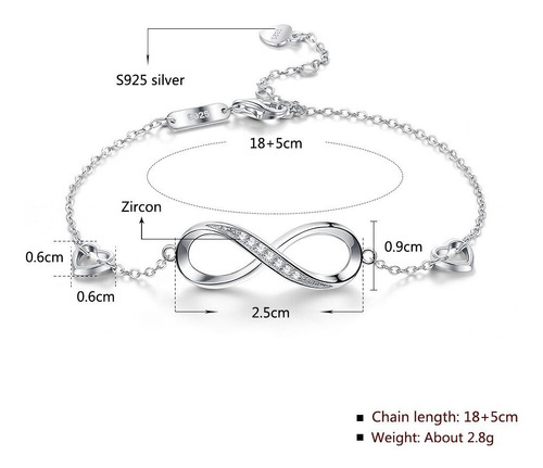 Pulsera De Plata Esterlina S925 Con Circones - Amor Infinito