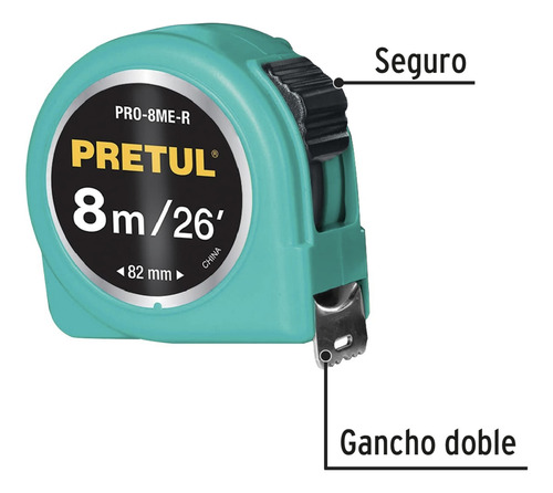 Wincha Cinta Métrica Flexómetro Verde 8 M Cinta 25 Mm