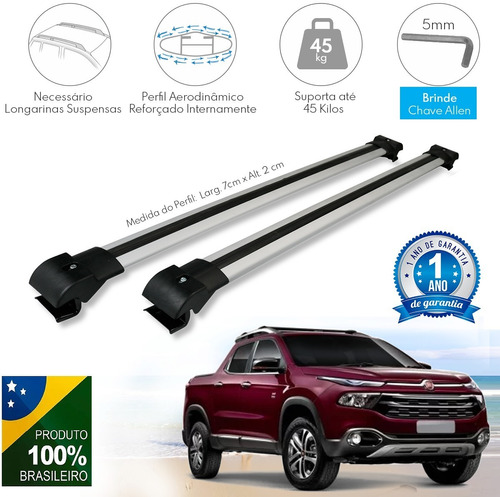 Travessa De Teto Para Fiat Toro 2020 Larga Cor Prata