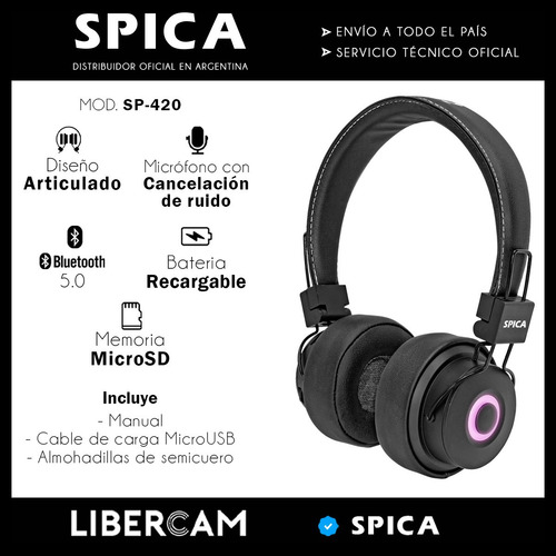 Imagen 3 de 10 de Auriculares Spica Sp-420 Vincha Bluetooth Inalambrico Radio