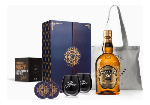 Box Whisky Chivas Regal 15 Vasos Negros Grabados