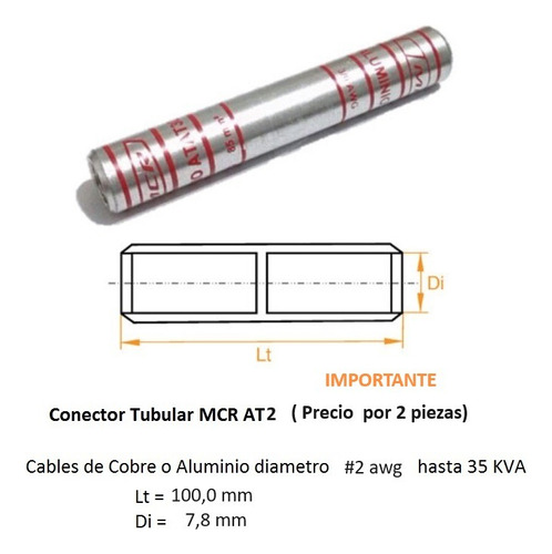 Conector Tubular De Aluminio Mcr P/cables Cu/al Hasta 35 Kv