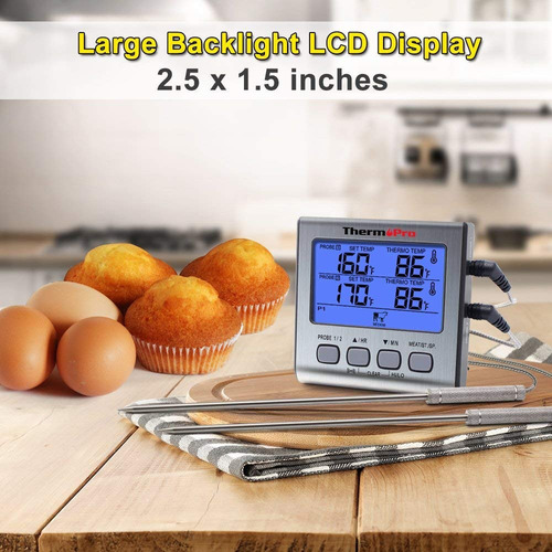 Imagen 5 de 9 de Termómetro Digital Con 2 Sondas Thermopro Tp17 Carnes Timer